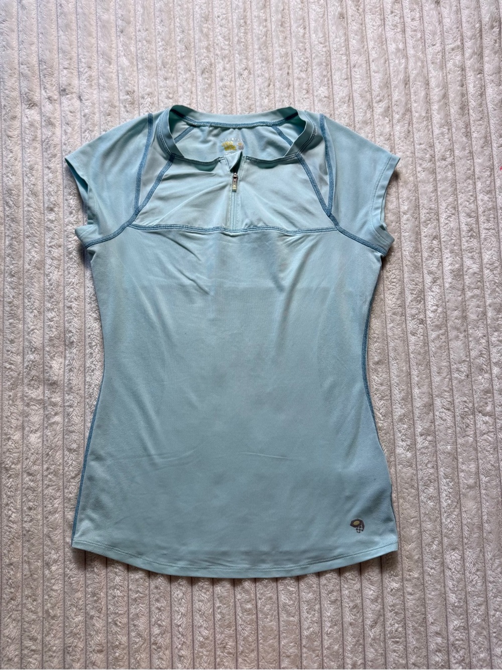 Mountain Hardwear Women’s Blue Mock Neck 1/4 Zip Cap Sleeve Stretch Tee Sz S